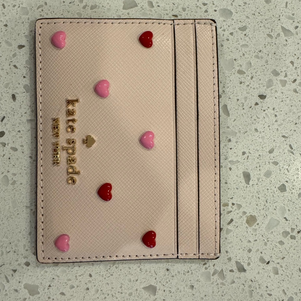 Kate Spade Blush Card Holder with Heart Accents